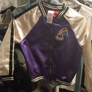 Vibrant Purple and Cream Kids Jacket with Rainbow Patch